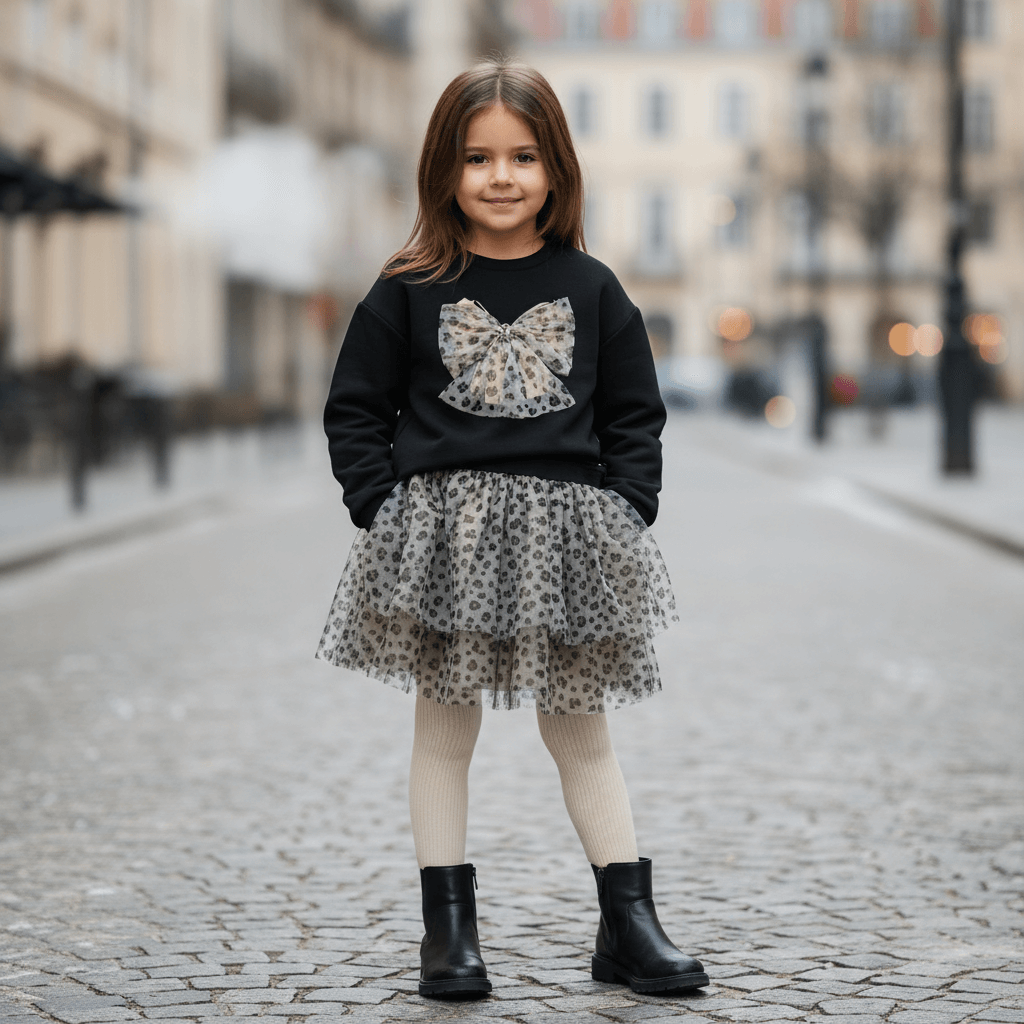 Completo MAYORAL felpa e gonna maculata figura intera