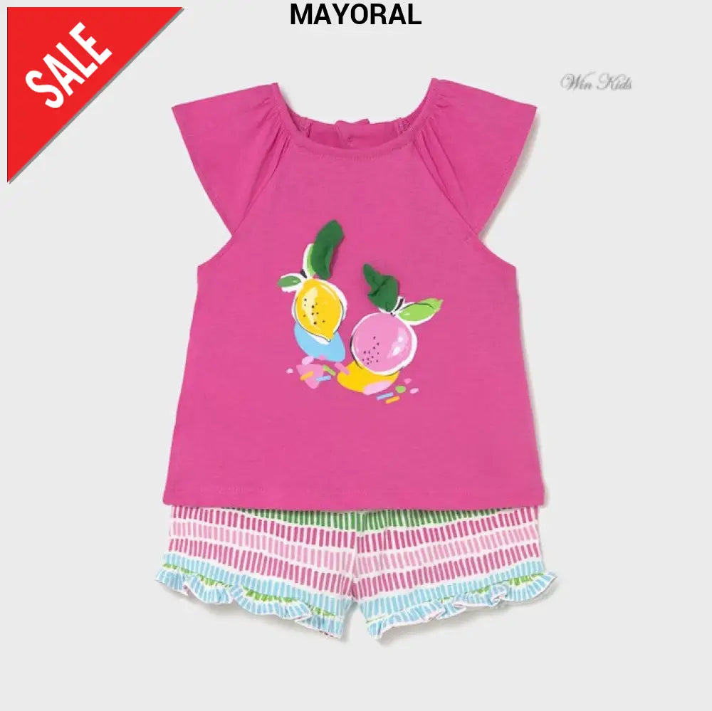 Completo MAYORAL frutti fucsia t-shirt e pantaloncino dalla 6 mesi alla 4 anni Completi