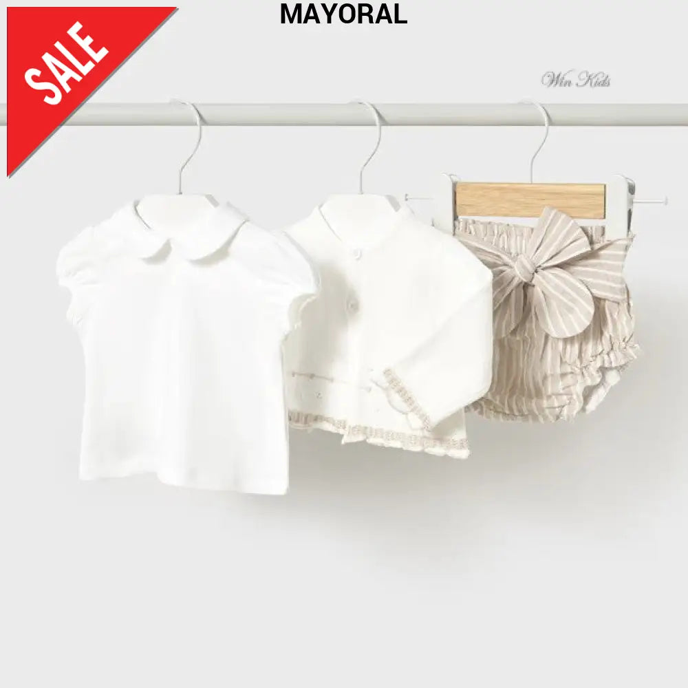 Completo MAYORAL neonata cardigan polo e pantaloncino beige 1 mese - 18 mesi Completi