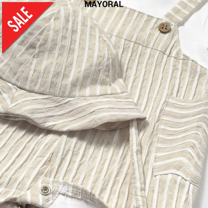 Completo MAYORAL neonato pagliaccetto e cappello a righe beige 1 mese - 18 mesi Completi