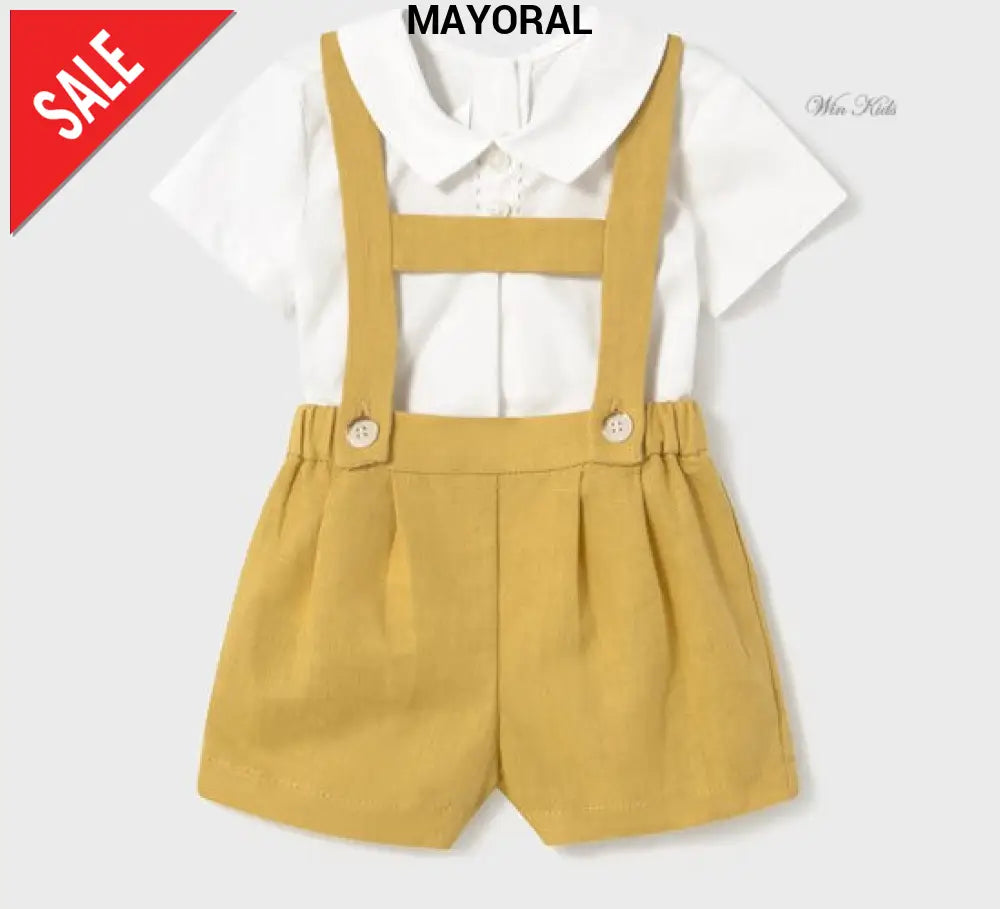 Completo MAYORAL salopette e camicia panna e giallo 1 mese - 18 mesi Completi
