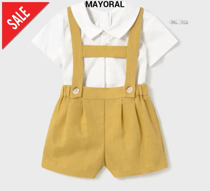 Completo MAYORAL salopette e camicia panna e giallo 1 mese - 18 mesi Completi