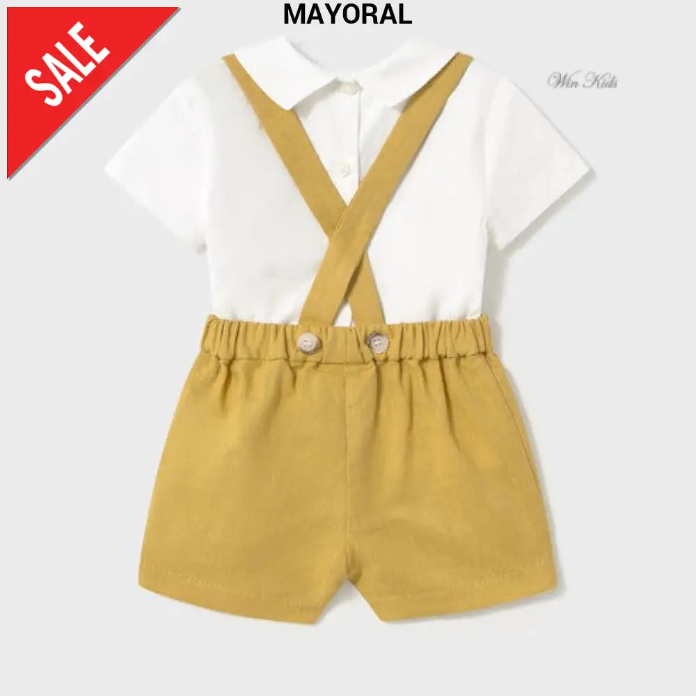 Completo MAYORAL salopette e camicia panna e giallo 1 mese - 18 mesi Completi
