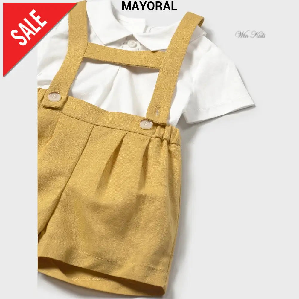 Completo MAYORAL salopette e camicia panna e giallo 1 mese - 18 mesi Completi