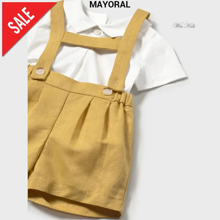 Completo MAYORAL salopette e camicia panna e giallo 1 mese - 18 mesi Completi