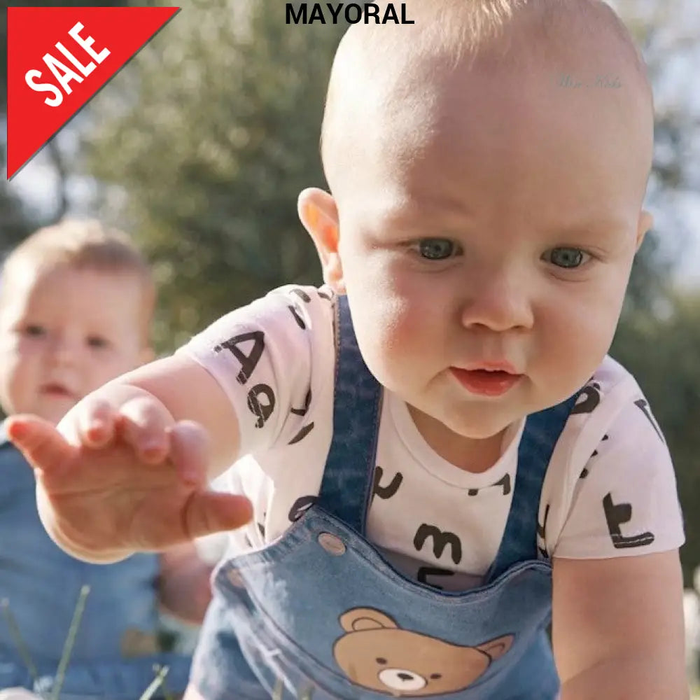 Completo MAYORAL salopette in jeans con orsetto e t-shirt 1 mese - 18 mesi Completi