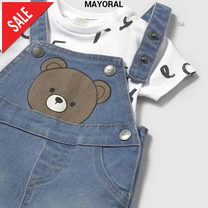 Completo MAYORAL salopette in jeans con orsetto e t-shirt 1 mese - 18 mesi Completi