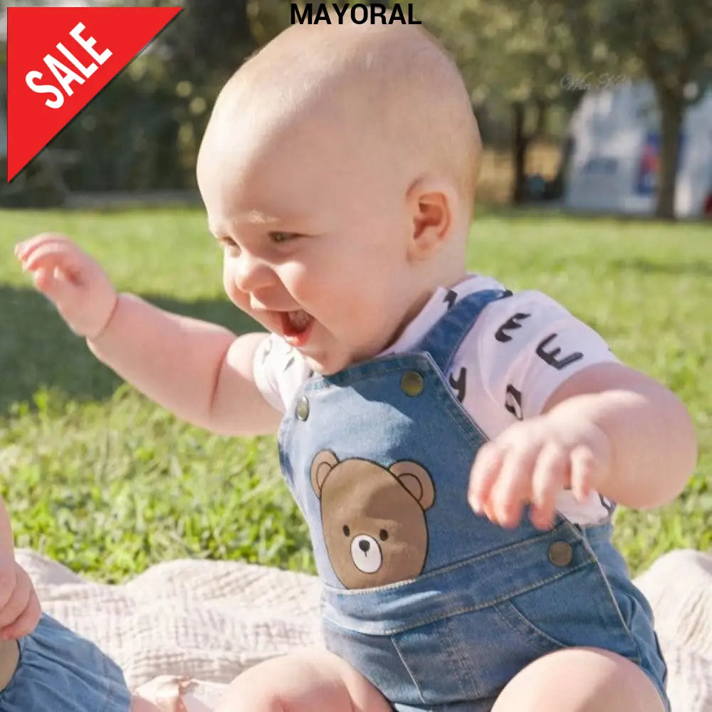 Completo MAYORAL salopette in jeans con orsetto e t-shirt 1 mese - 18 mesi Completi