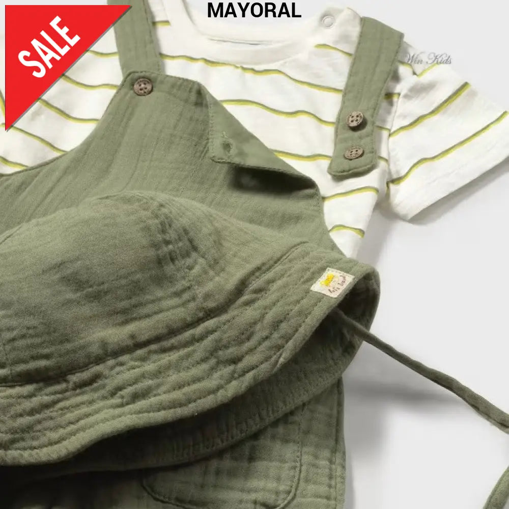 Completo MAYORAL salopette t-shirt e cappello verde 6 mesi - 4 anni Completi