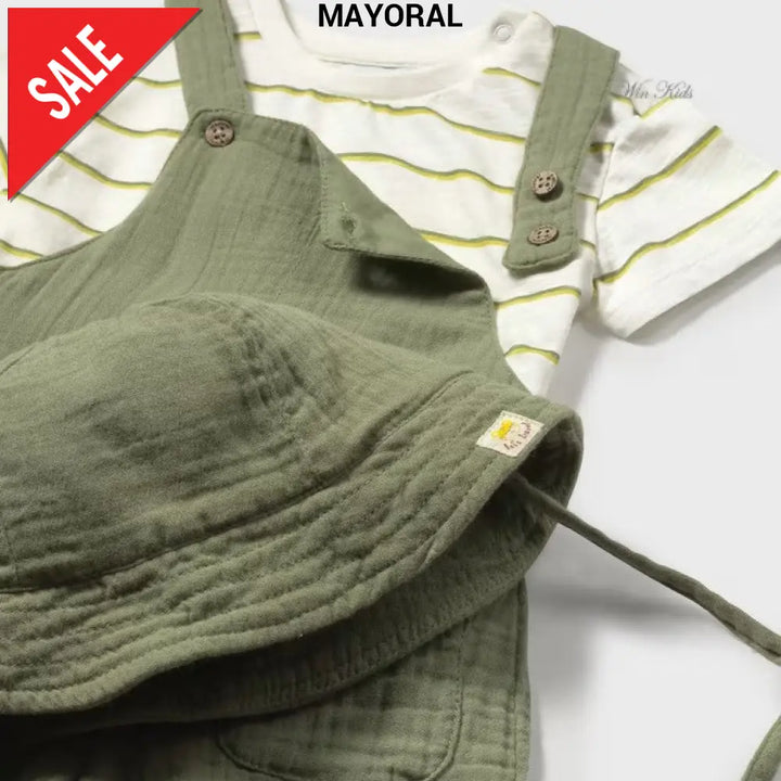 Completo MAYORAL salopette t-shirt e cappello verde 6 mesi - 4 anni Completi