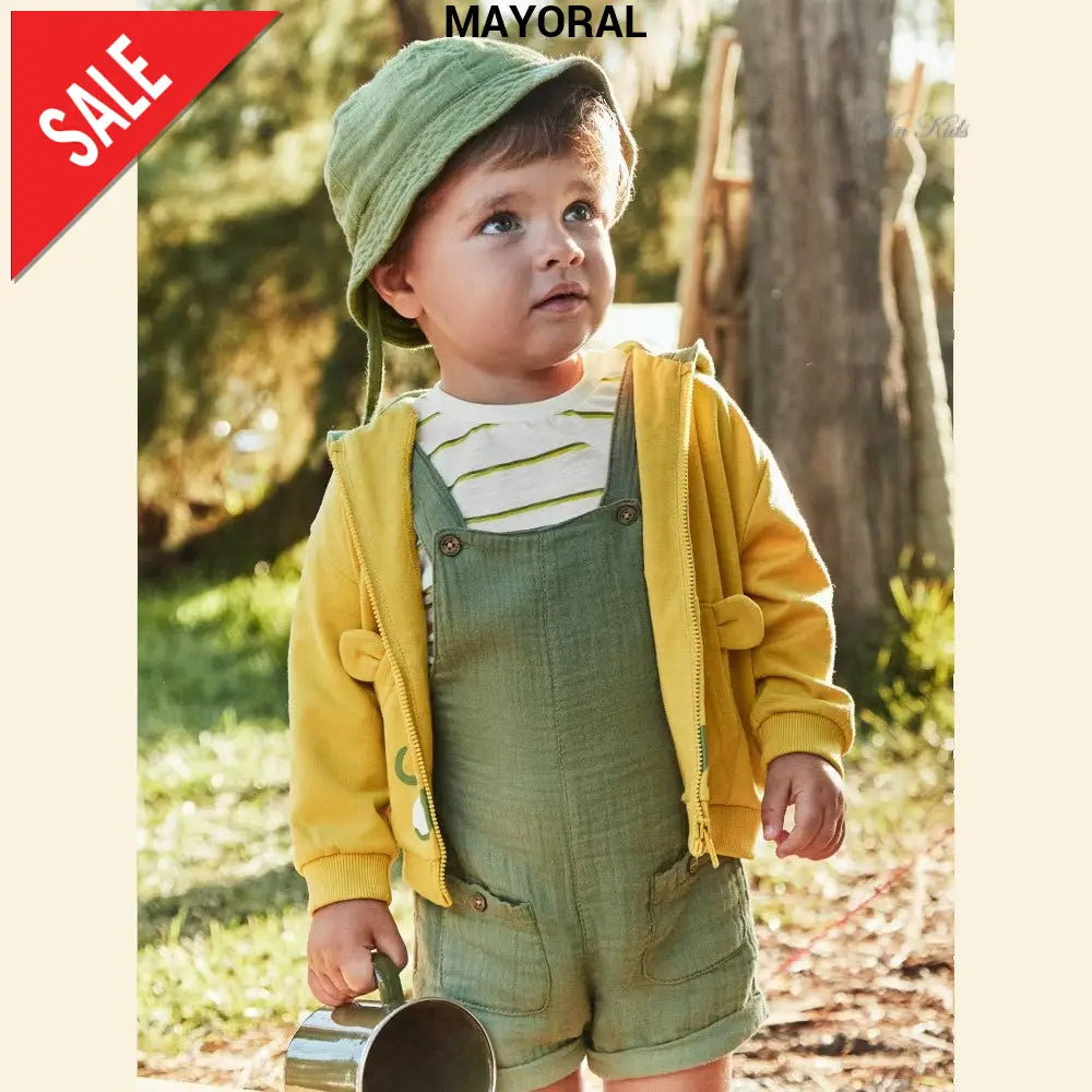 Completo MAYORAL salopette t-shirt e cappello verde 6 mesi - 4 anni Completi