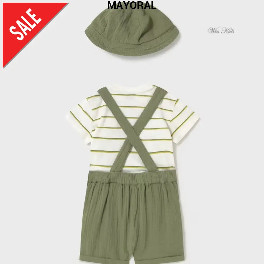 Completo MAYORAL salopette t-shirt e cappello verde 6 mesi - 4 anni Completi