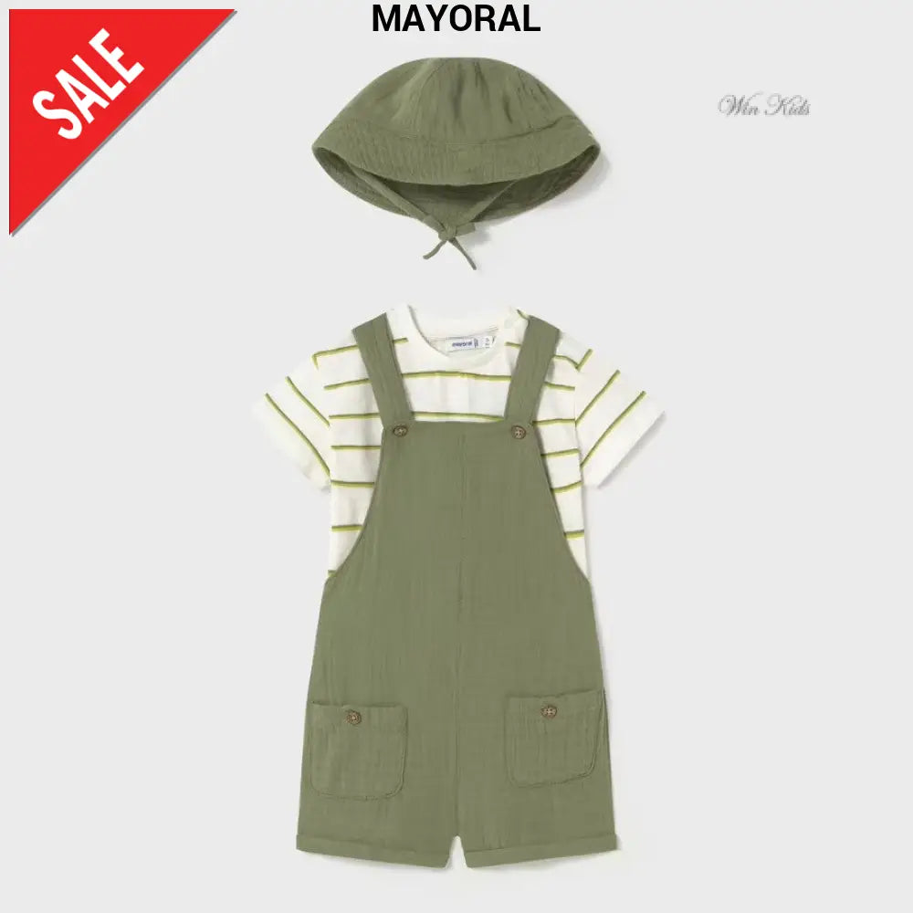 Completo MAYORAL salopette t-shirt e cappello verde 6 mesi - 4 anni Completi