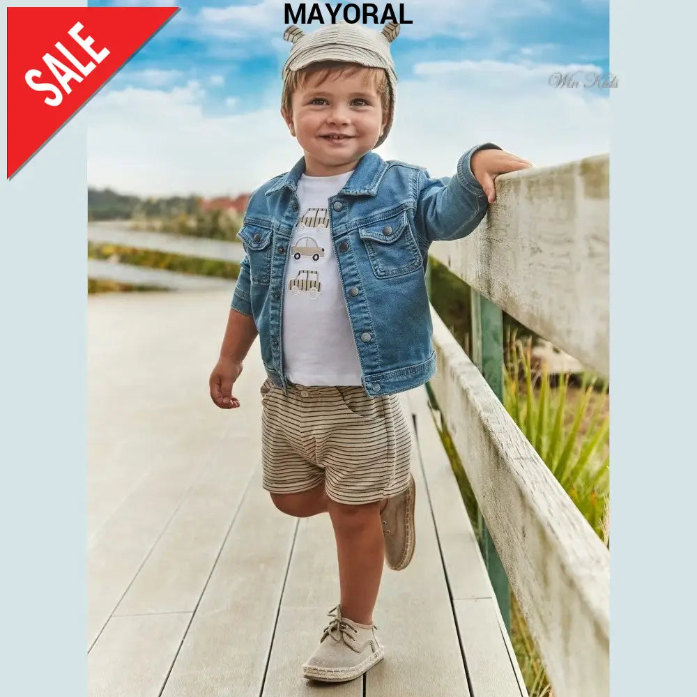 Completo MAYORAL t-shirt bermuda e cappello fantasia rigata 6 mesi - 4 anni Completi