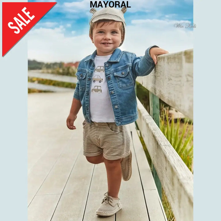 Completo MAYORAL t-shirt bermuda e cappello fantasia rigata 6 mesi - 4 anni Completi