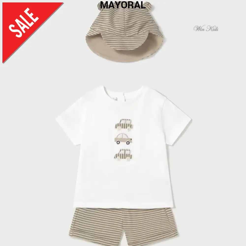 Completo MAYORAL t-shirt bermuda e cappello fantasia rigata 6 mesi - 4 anni Completi