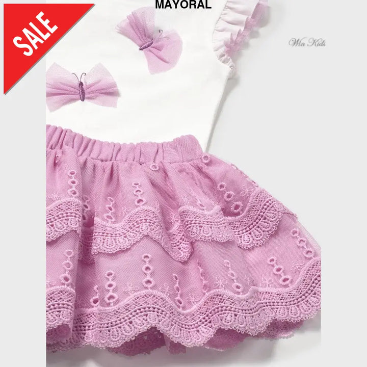 Completo MAYORAL t-shirt e gonna farfalle rosa 6 mesi - 4 anni Completi