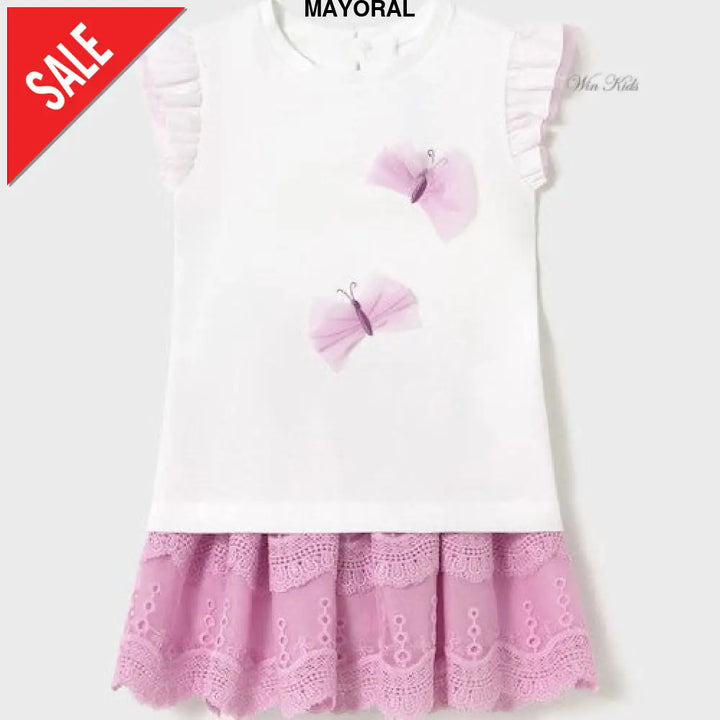 Completo MAYORAL t-shirt e gonna farfalle rosa 6 mesi - 4 anni Completi