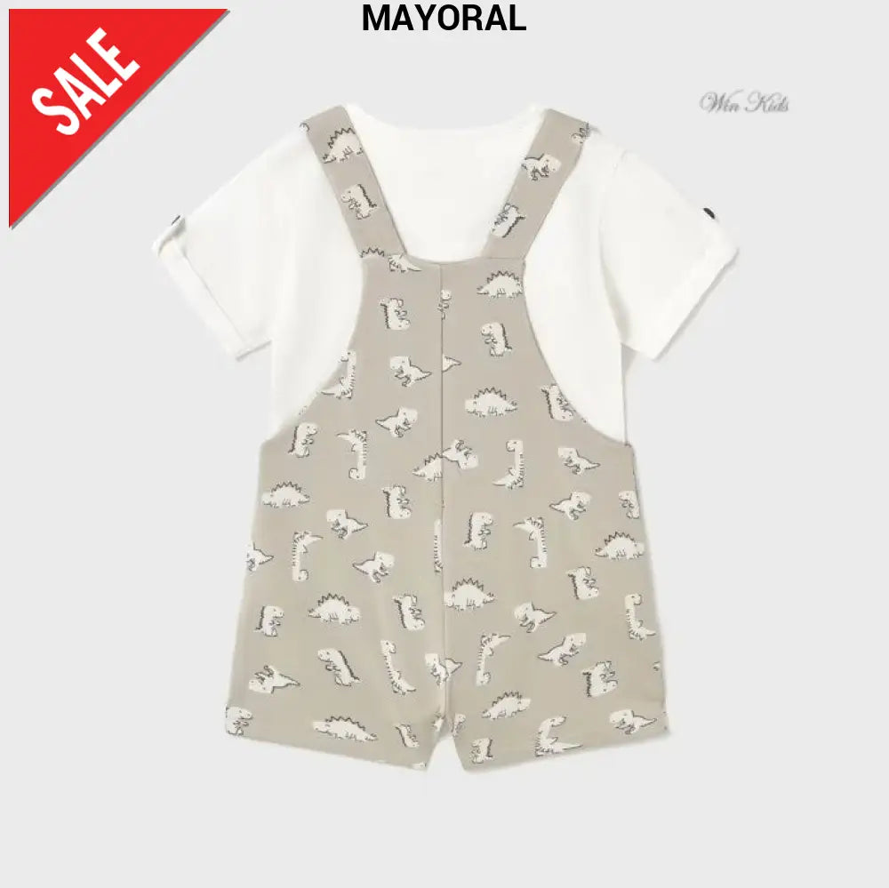 Completo MAYORAL t-shirt e salopette beige dinosauri 6 mesi - 4 anni Completi