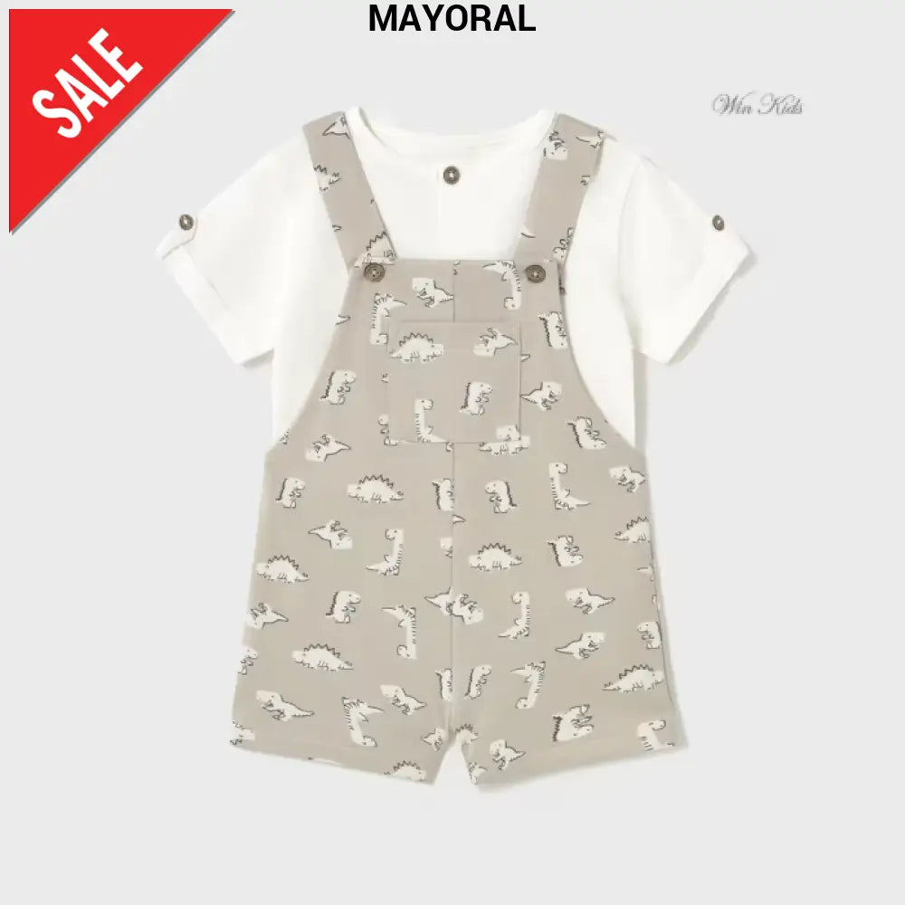 Completo MAYORAL t-shirt e salopette beige dinosauri 6 mesi - 4 anni Completi