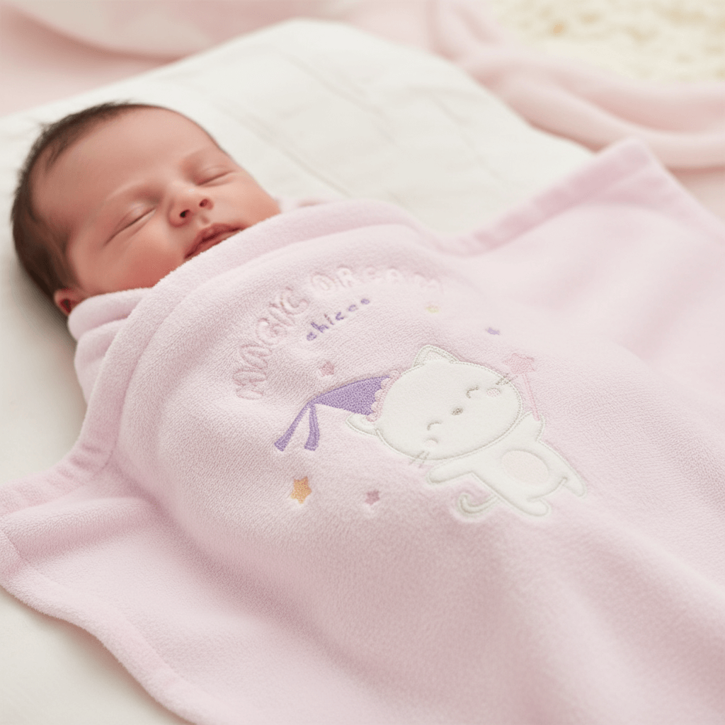 Coperta CHICCO in ciniglia gattina ricamata