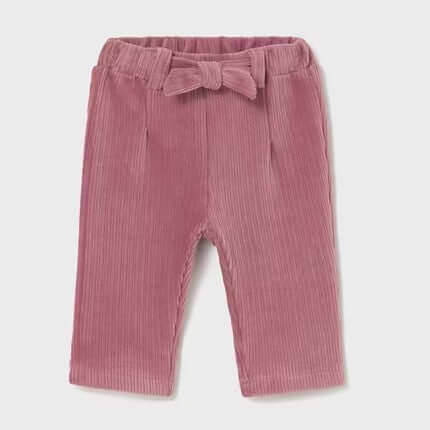 Pantalone MAYORAL in velluto a costine rosa blush 1 mese - 18 mesi, con elastico in vita e fiocco decorativo.