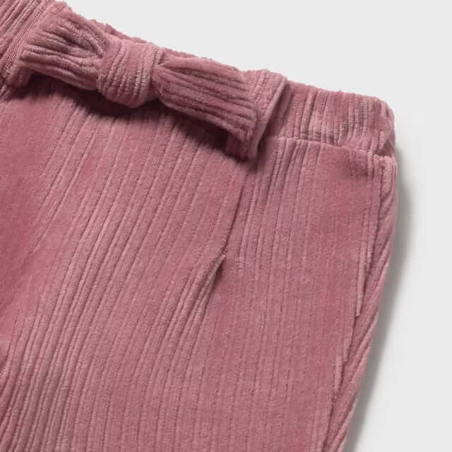 Pantalone MAYORAL in velluto a costine rosa blush 1 mese - 18 mesi con elastico e fiocco decorativo.