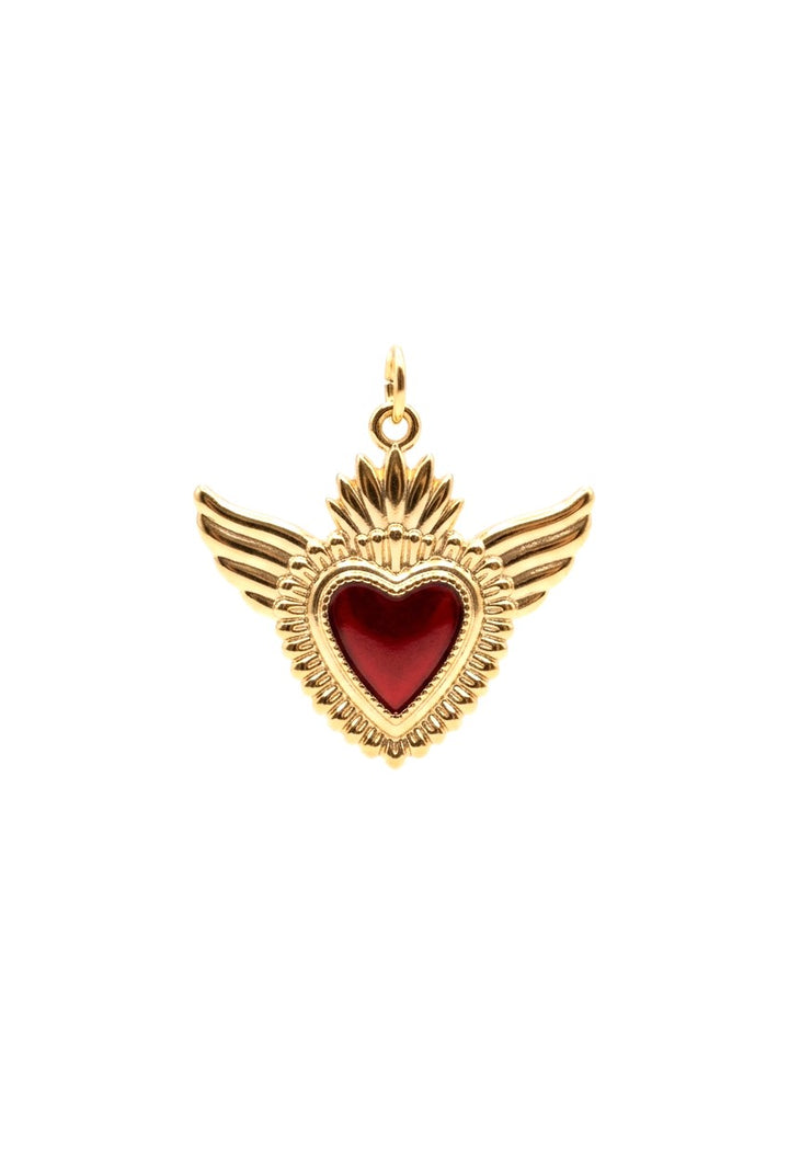 Ciondolo Cuore Alato color oro in acciaio waterproof nichel freee