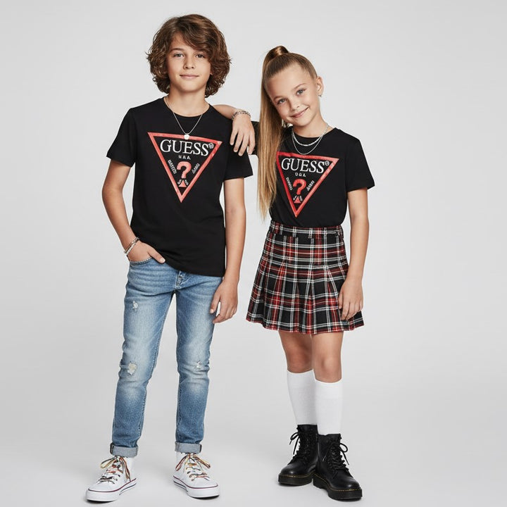T-shirt GUESS nera in cotone con logo unisex 8 anni - 16 anni