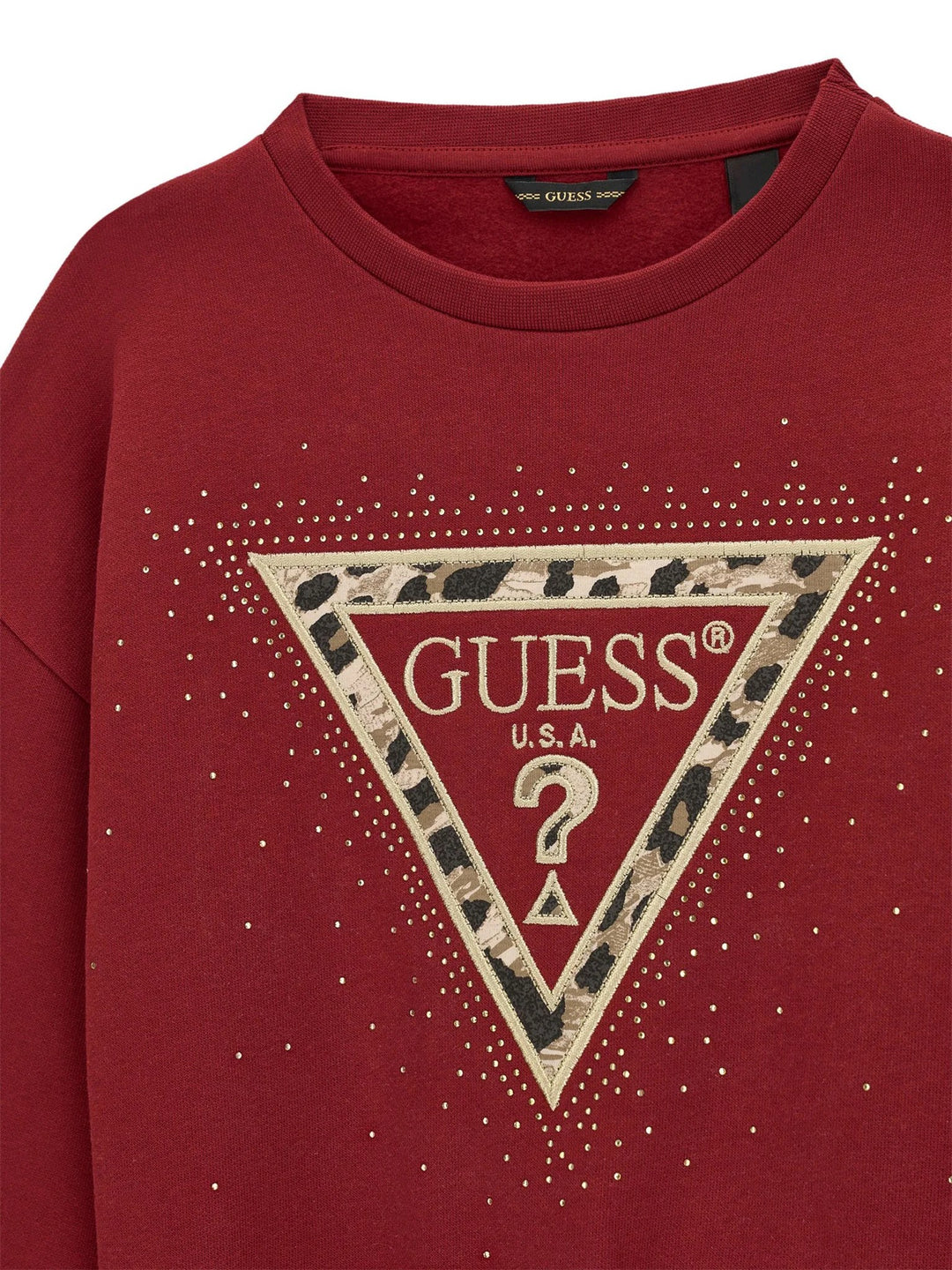 Burgundy GUESS girls' sweatshirt with logo and animalier border