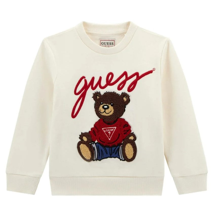 Cream GUESS sweatshirt with teddy bear, unisex model