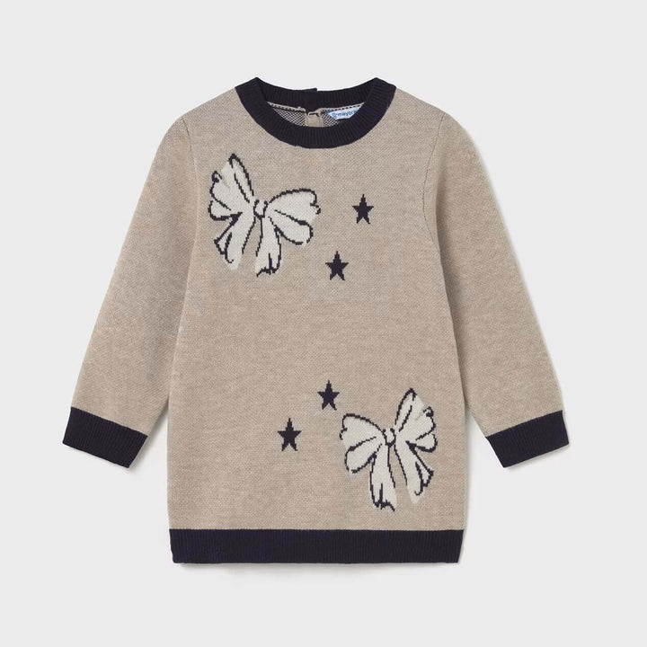 MAYORAL dress in beige and blue bow print knit