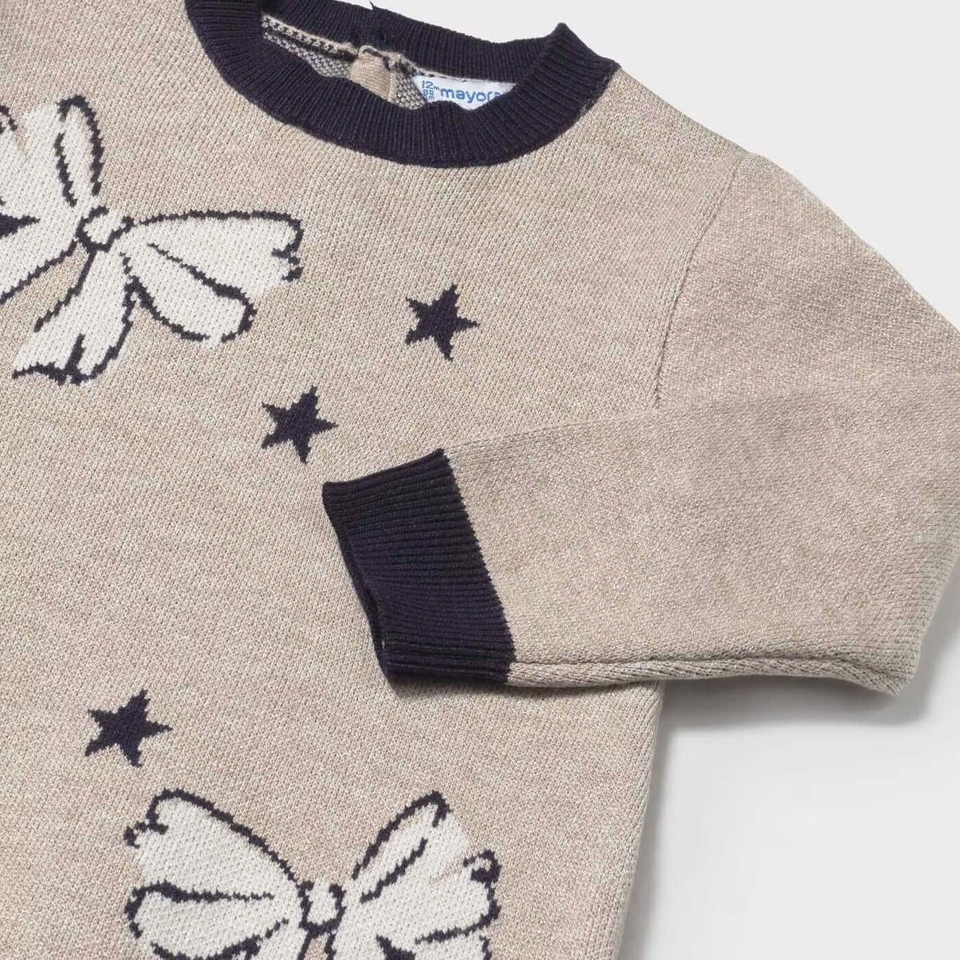 Vestido MAYORAL de punto con estampado de lazos en beige y azul