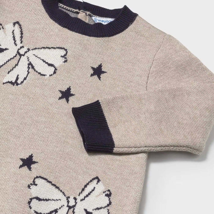 MAYORAL dress in beige and blue bow print knit