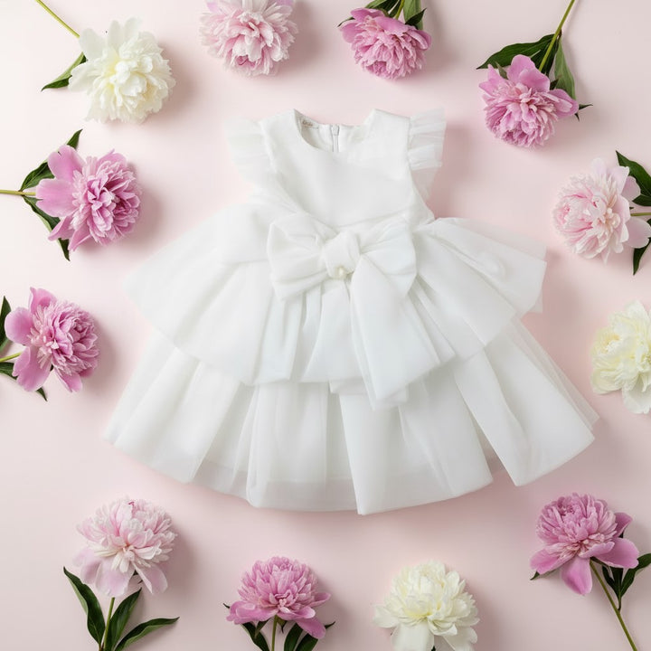 Abito LE BEBE' in tulle bianco 9 mesi