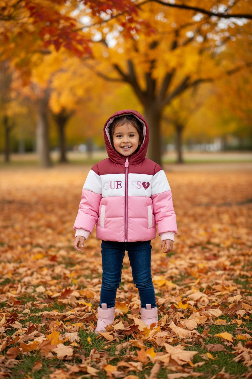 Giubbotto GUESS con logo multi rosa dalla taglia 2 anni alla 7anni