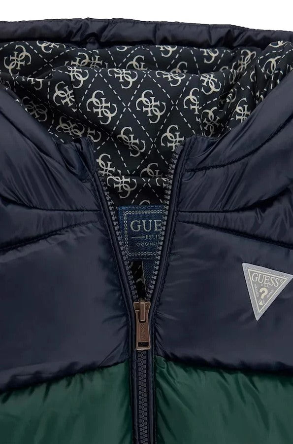 Giubbotto GUESS da bambino blu e verde con interno logato dalla taglia 2 anni alla 7 anni