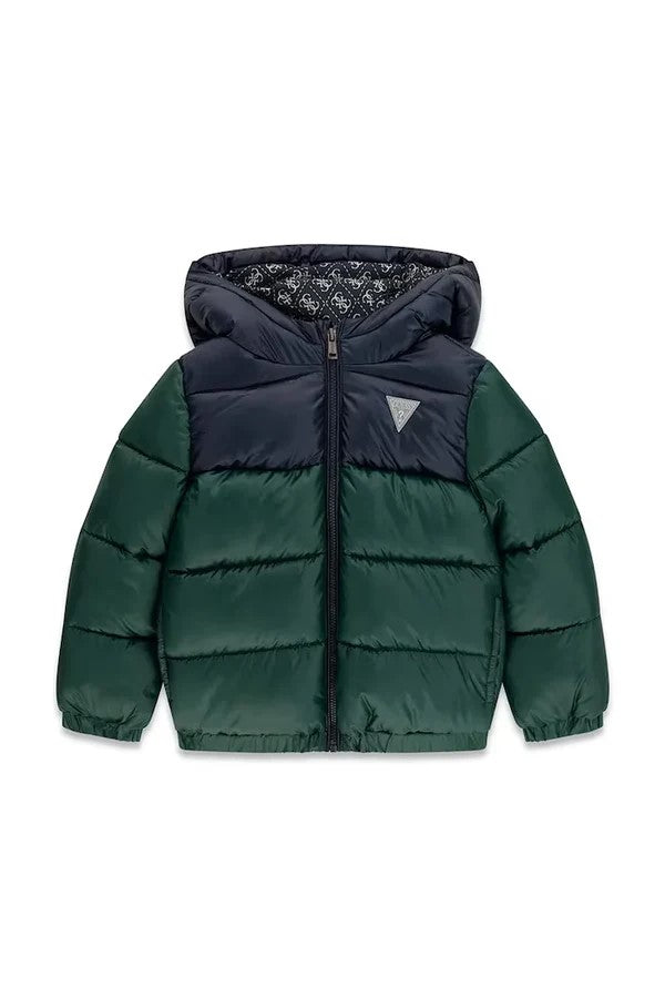 Giubbotto GUESS da bambino blu e verde con interno logato dalla taglia 2 anni alla 7 anni