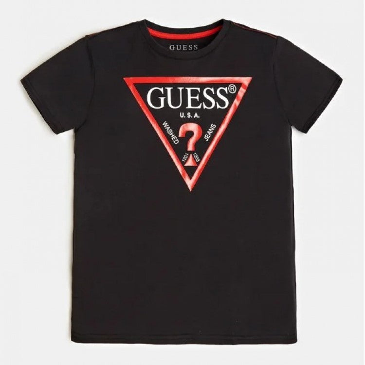 T-shirt GUESS in cotone nera con logo unisex 3/6 mesi - 7 anni