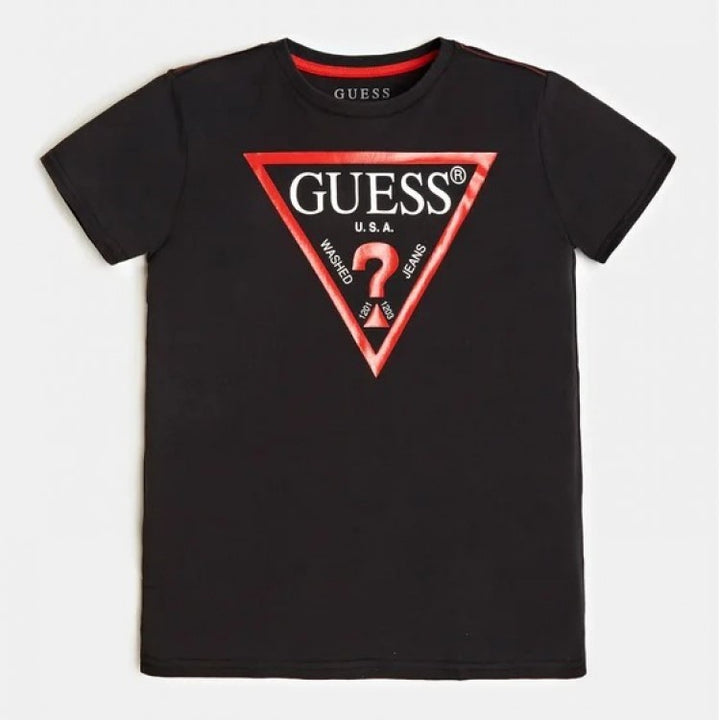 T-shirt GUESS nera in cotone con logo unisex 8 anni - 16 anni