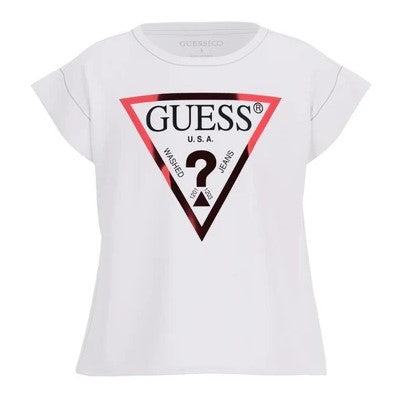T-shirt GUESS cropped bianca logo laminato 8 anni - 16 anni