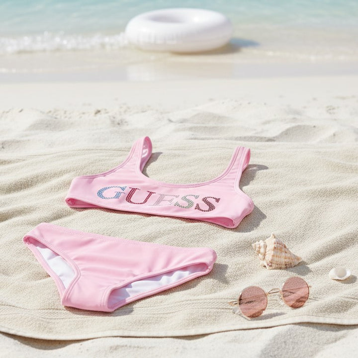 Pink GUESS 2-piece swimsuit with rhinestone logo 4 years - 16 years