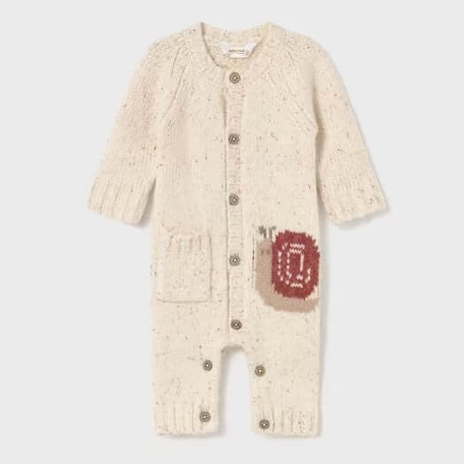 Natural theme cream tricot onesie with snail 1 month - 12 months