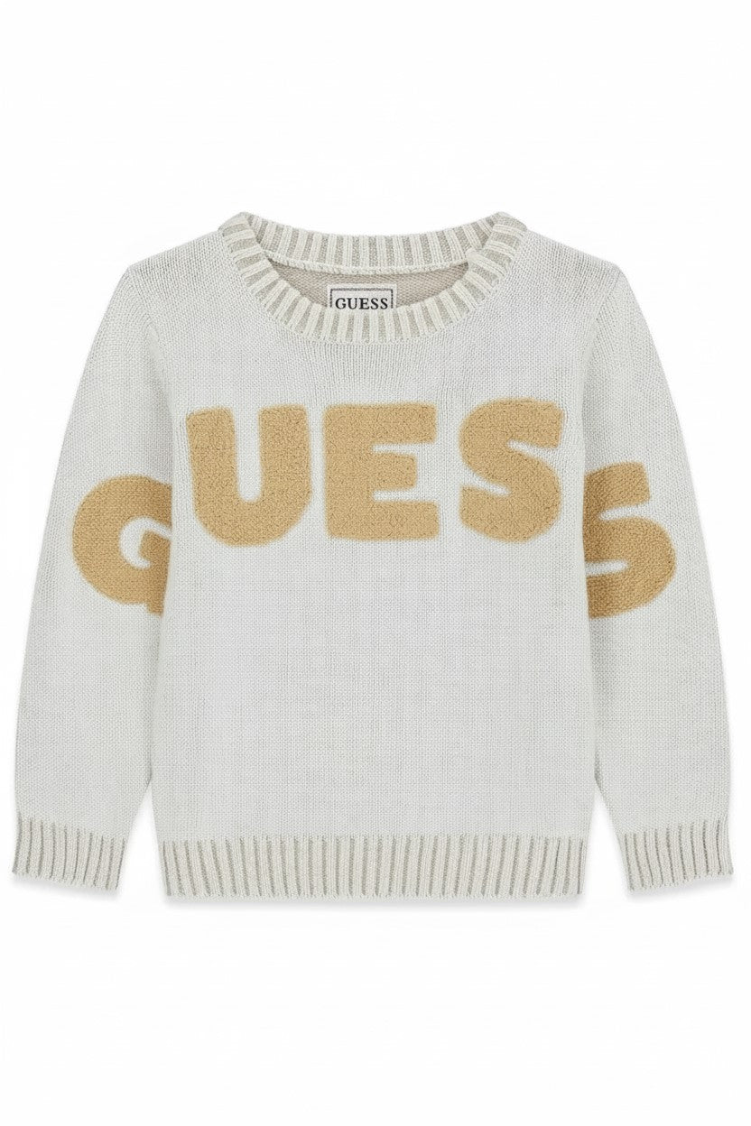 Cream and beige GUESS sweater with embossed logo from size 2 years to 7 years