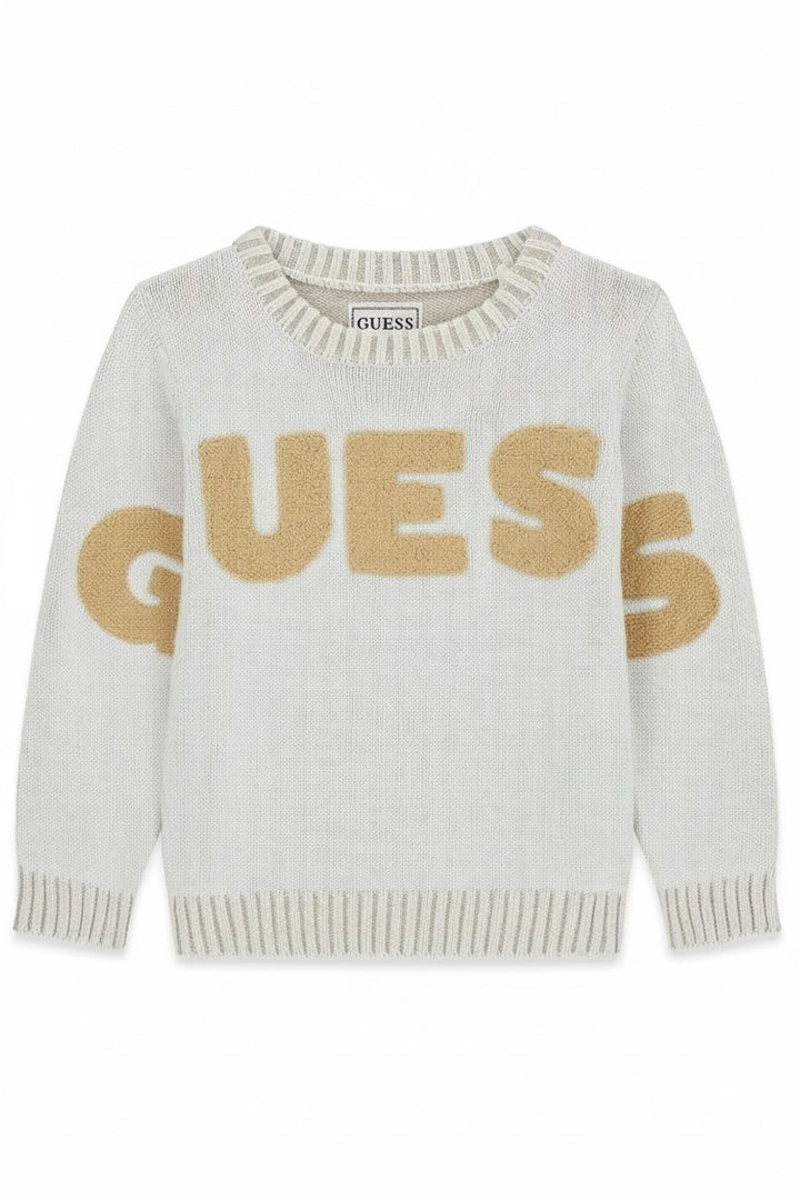 Cream and beige GUESS sweater with embossed logo from size 2 years to 7 years