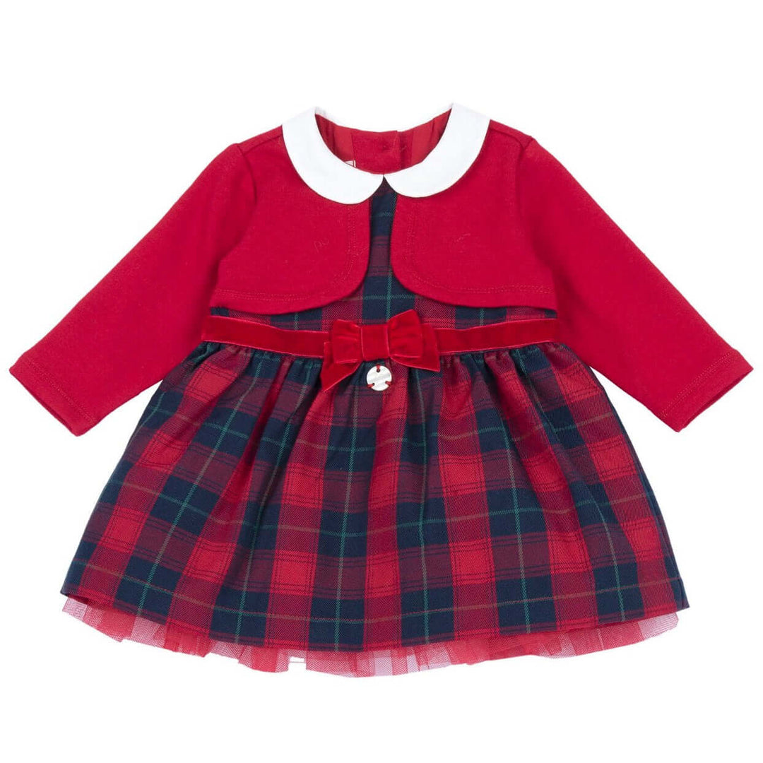CHICCO Vestido navideño tartán rojo y azul 3 meses - 3 años