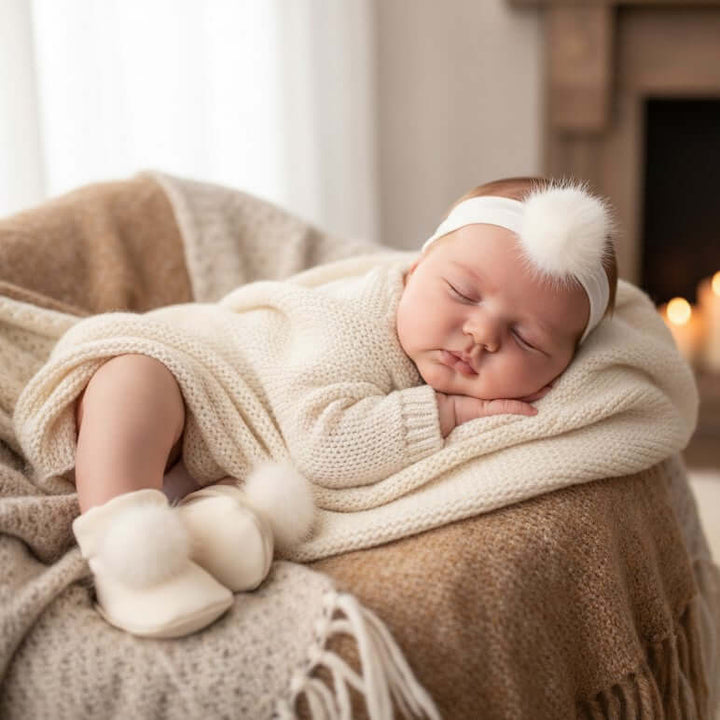 MAYORAL bandana e meia com pompom para recém-nascidas meninas em creme 0 meses - 6 meses