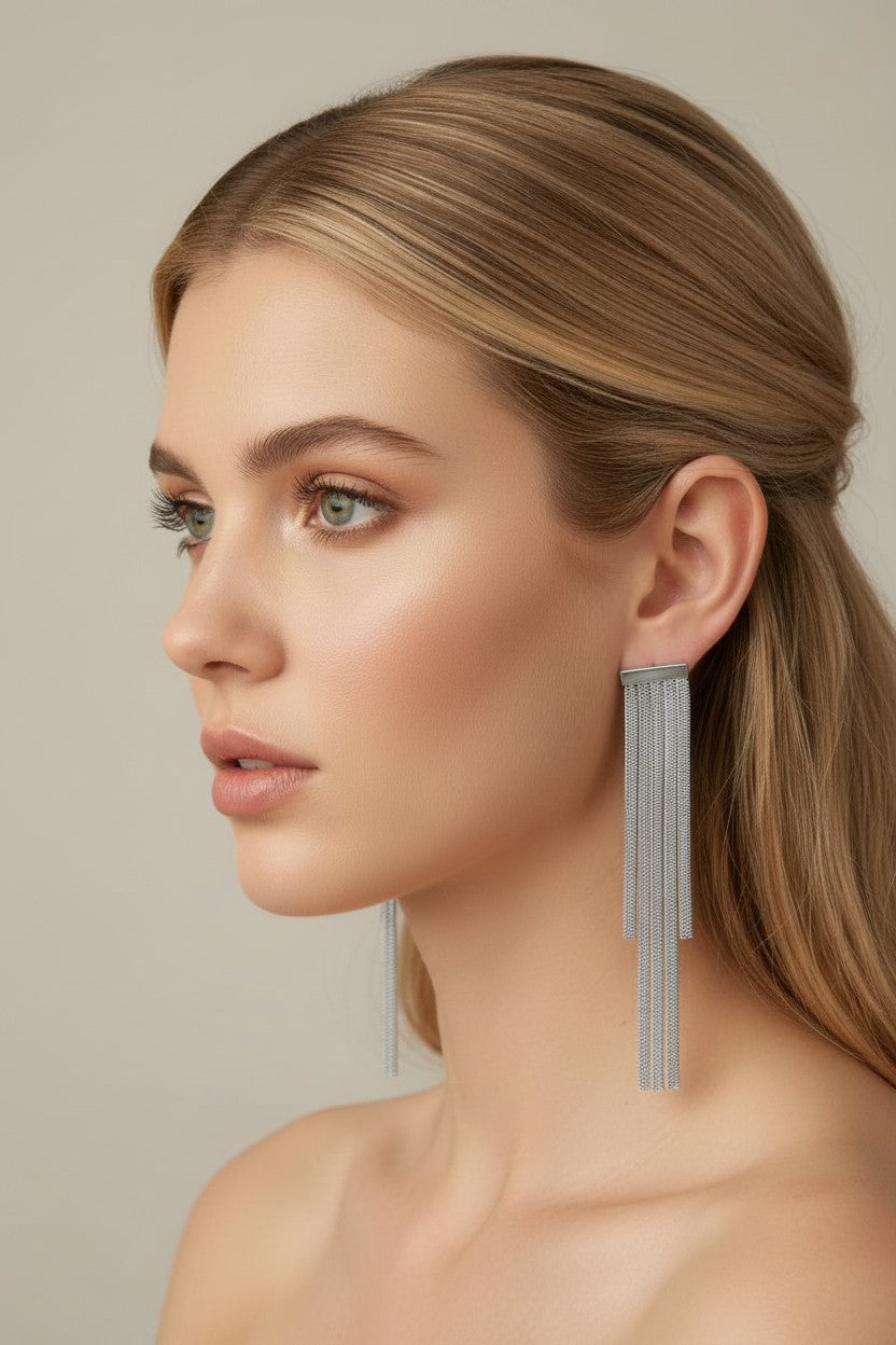 Silver colored Resilienza long earrings 8cm long in stainless steel - waterproof