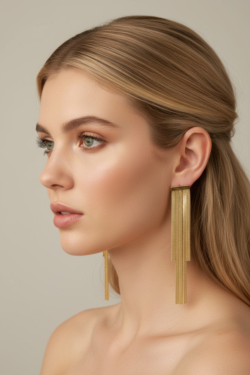 Orecchini lunghi Resilienza color oro lunghi 8 cm in acciaio inossidabile - waterproof