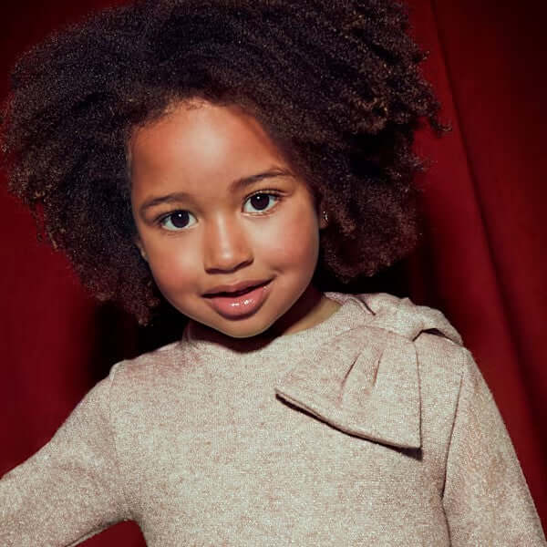 Abito MAYORAL in tricot laminato beige con fiocco 2 anni - 10 anni